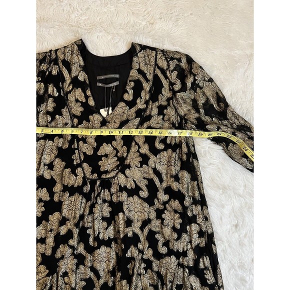 NWT Anthropologie Black Gold Metallic Foil Long Sleeve Ruffle Tunic Dress Sz XS - Picture 6 of 7